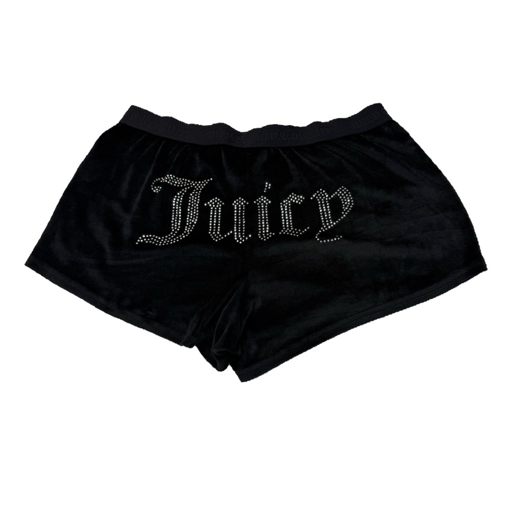 Black Velour Juicy Rhinestone Lounge Shorts Y2K Low Rise Booty Shorts